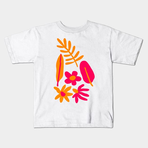 boho pink and orange florals Kids T-Shirt by gdm123